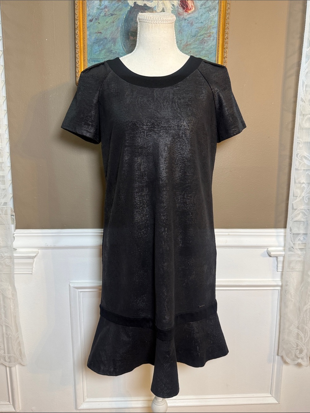 Cop.Copine Juan Black Metallic Drop Waist Ruffle Mini Dress EU 38 US 6